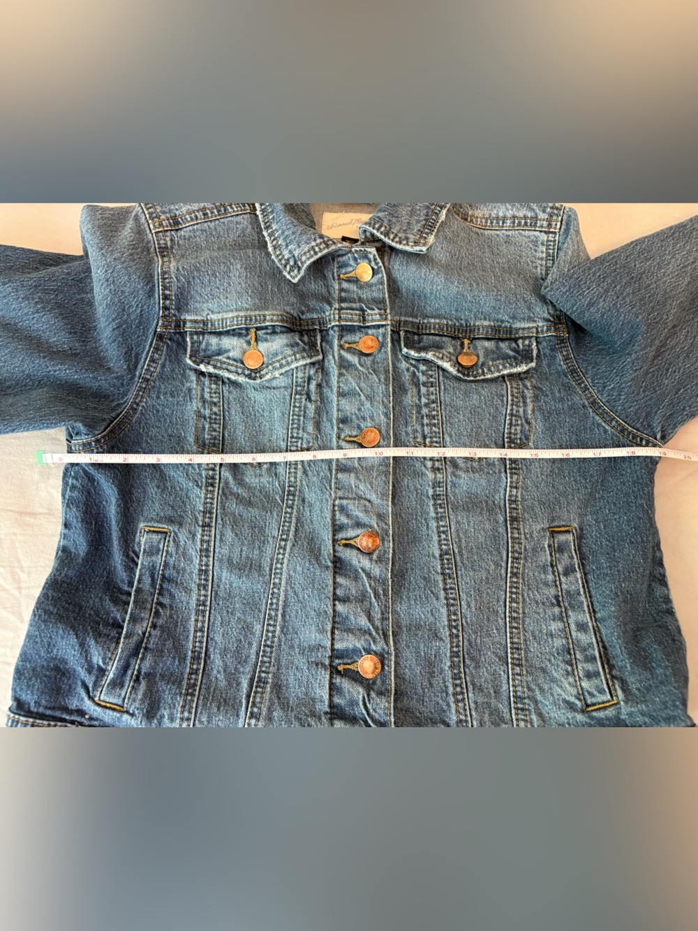 Universal Thread Denim Jacket Medium Stretch Trucker Blue Copper Buttons - Picture 6 of 8